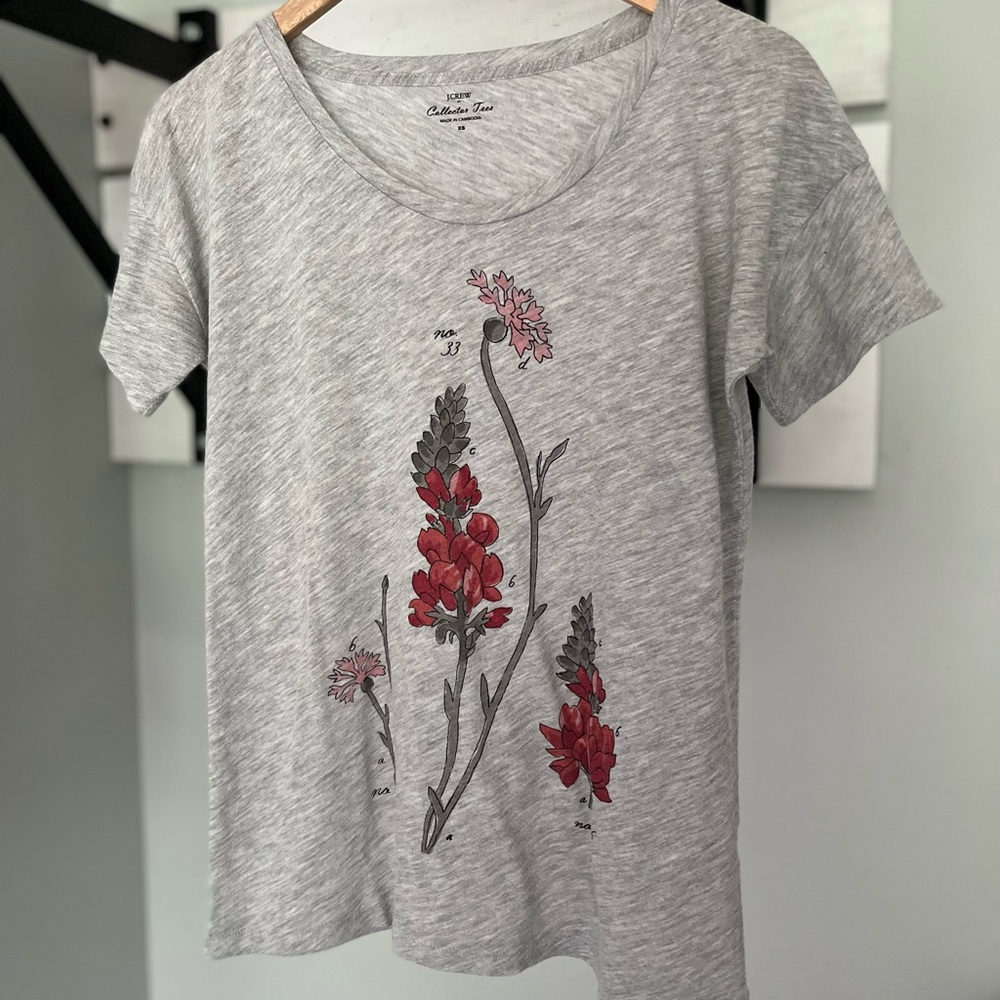 Grey scoop neck botanical Tshirt by J.Crew